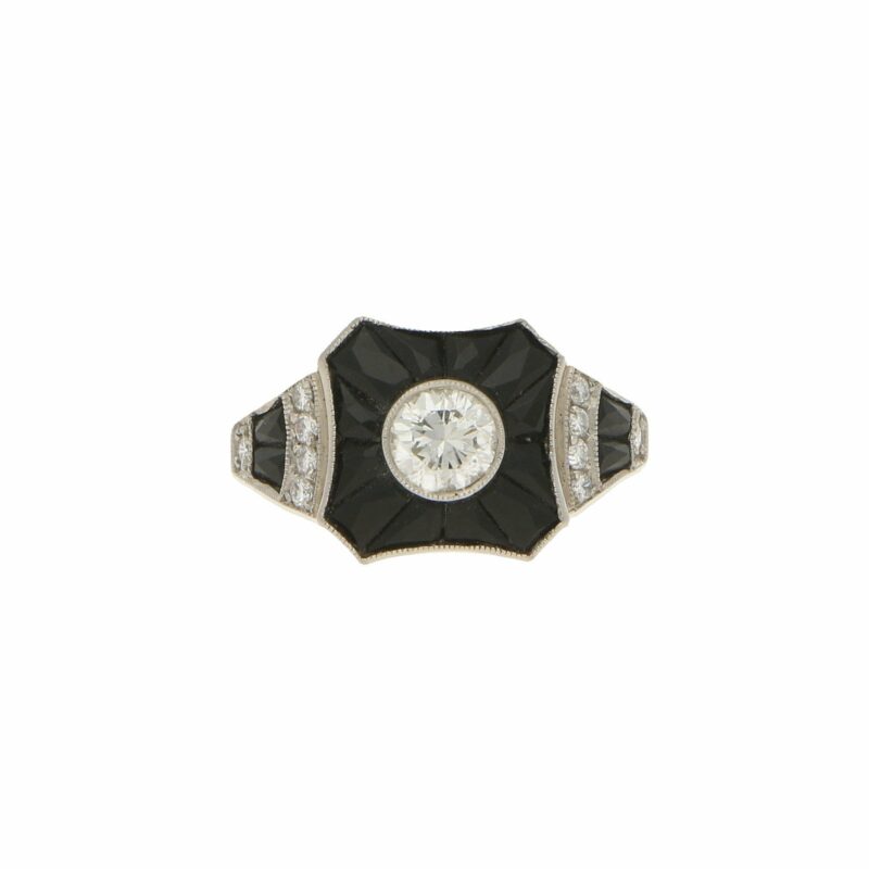 0.50ct Diamond and Onyx Target Ring in Platinum