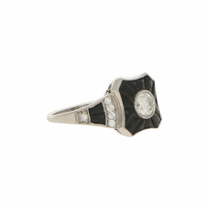 0.50ct Diamond and Onyx Target Ring in Platinum