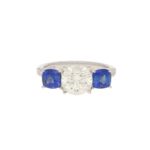 Diamond and Sapphire Three-Stone Ring in White Gold