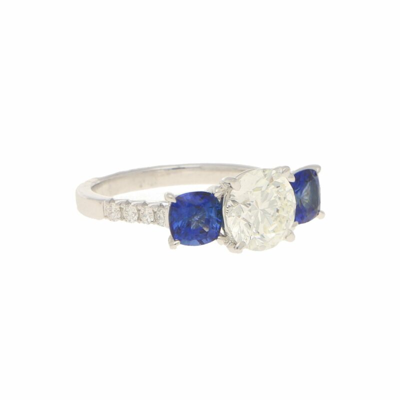 Diamond and Sapphire Three-Stone Ring in White Gold