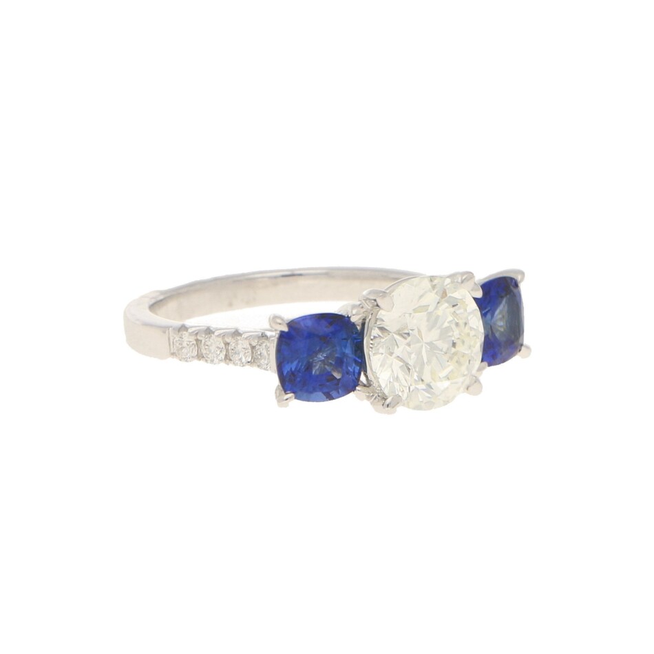 Diamond and Sapphire Three-Stone Ring in White Gold
