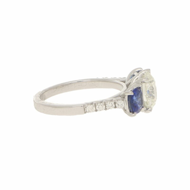 Diamond and Sapphire Three-Stone Ring in White Gold