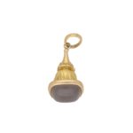 Vintage Gnome Sitting on Agate Pendant in Yellow Gold