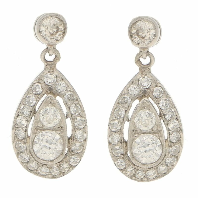 Edwardian 0.90ct Diamond Ear Pendants in Platinum