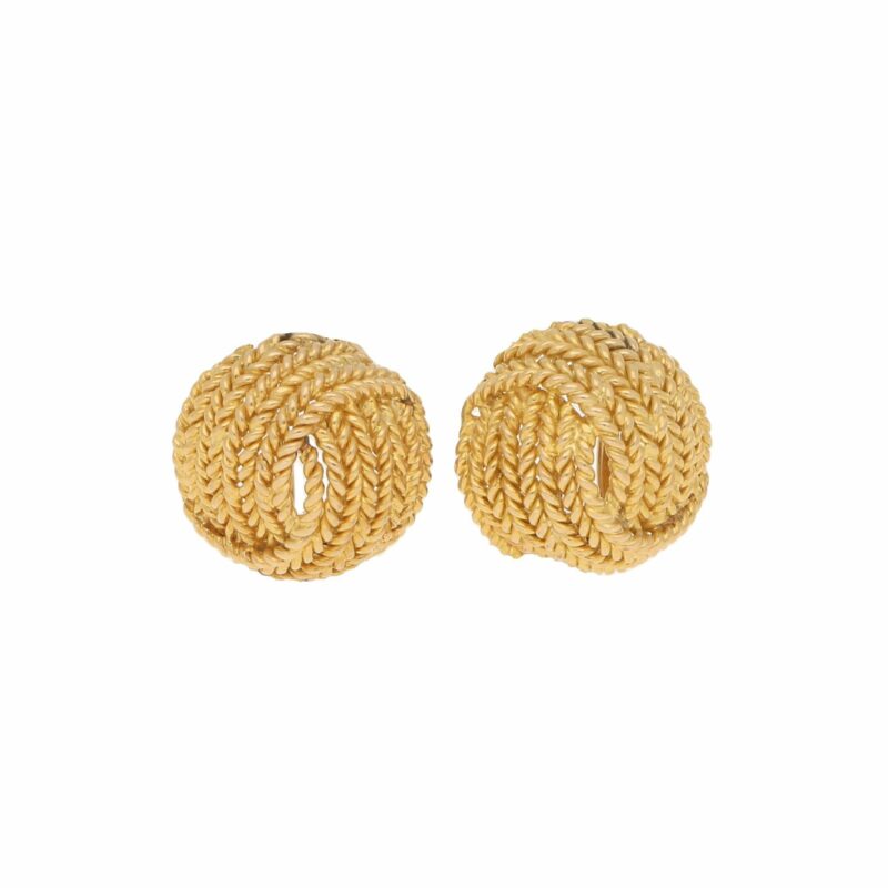 Vintage Ropework Knot Ear Clips in Yellow Gold