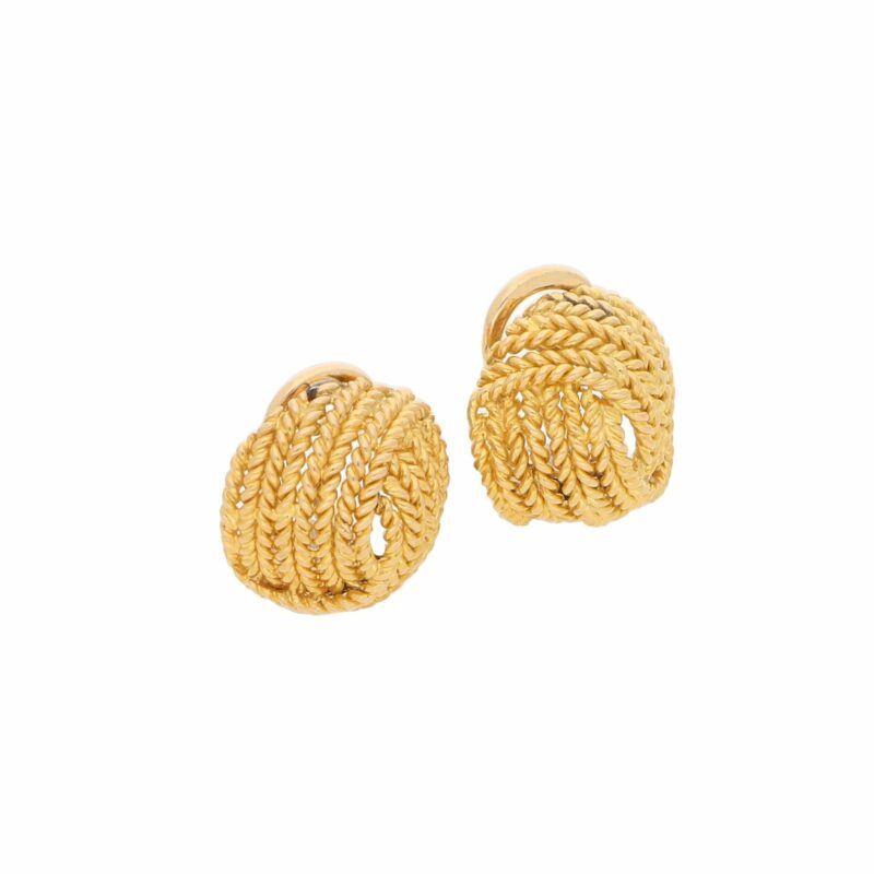 Vintage Ropework Knot Ear Clips in Yellow Gold