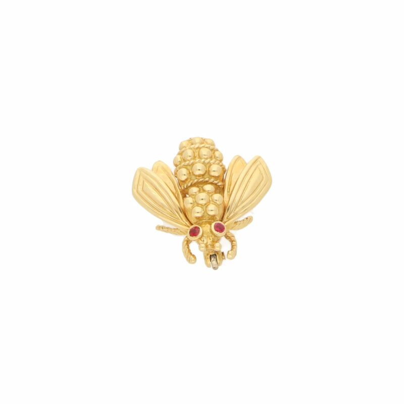 1960s Queen Bee With Ruby Eyes Brooch in Yellow Gold