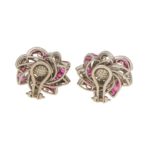 Diamond and Ruby Swirl Clip Earrings in White Gold