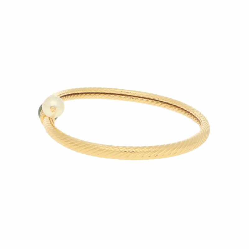 Cultured Pearl and Diamond Bangle in Yellow Gold