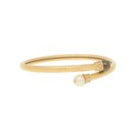 Cultured Pearl and Diamond Bangle in Yellow Gold