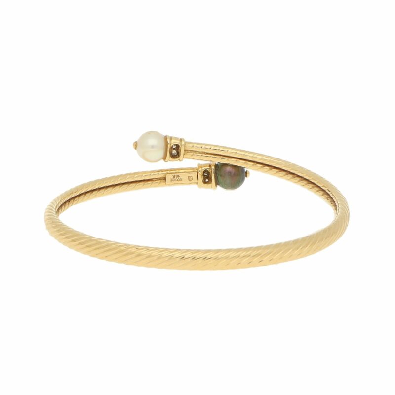 Cultured Pearl and Diamond Bangle in Yellow Gold