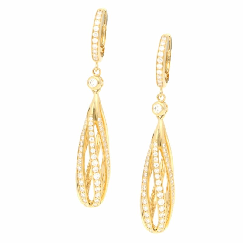 Diamond Openwork Spiral Drop Earrings in Yellow Gold