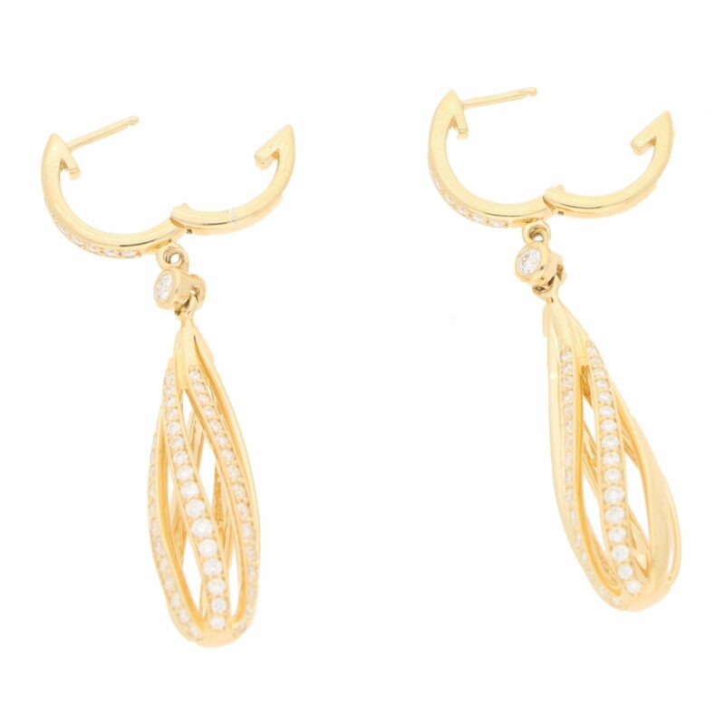 Diamond Openwork Spiral Drop Earrings in Yellow Gold