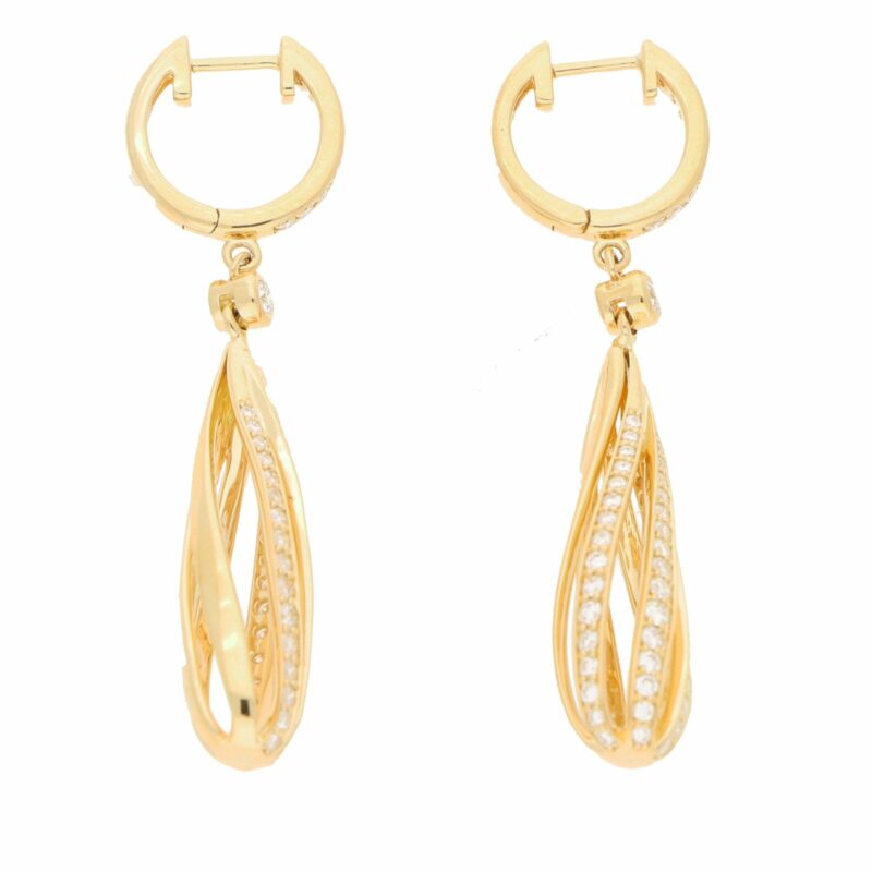 Diamond Openwork Spiral Drop Earrings in Yellow Gold