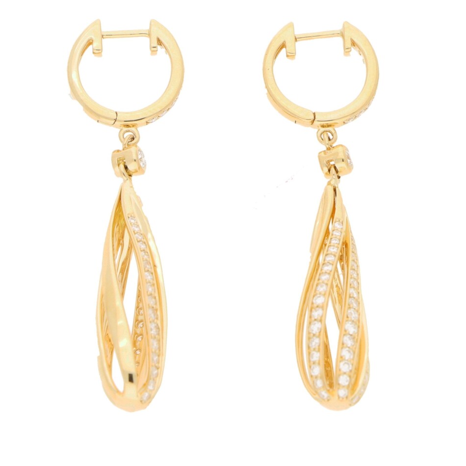 Diamond Openwork Spiral Drop Earrings in Yellow Gold