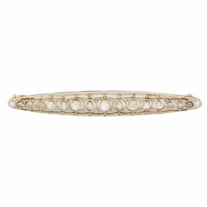 Edwardian Diamond Bar Brooch in Platinum and Yellow Gold, c.1905