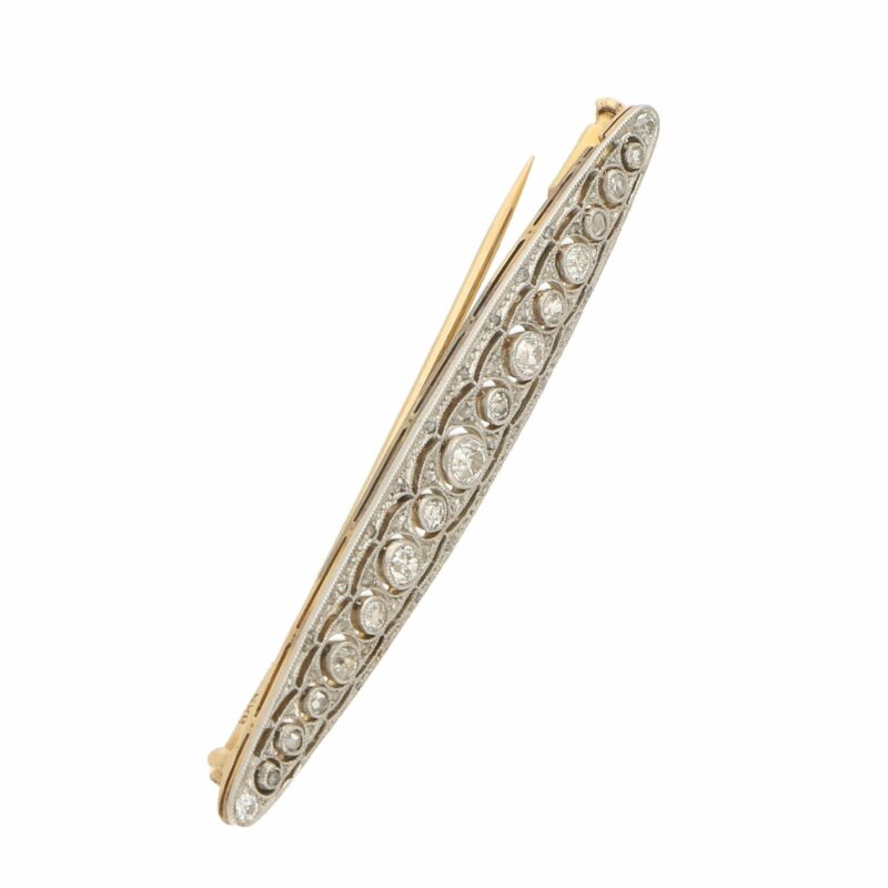 Edwardian Diamond Bar Brooch in Platinum and Yellow Gold, c.1905