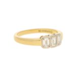 1990s Emerald-Cut Diamond Three Stone Ring in Yellow White Gold