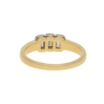 1990s Emerald-Cut Diamond Three Stone Ring in Yellow White Gold