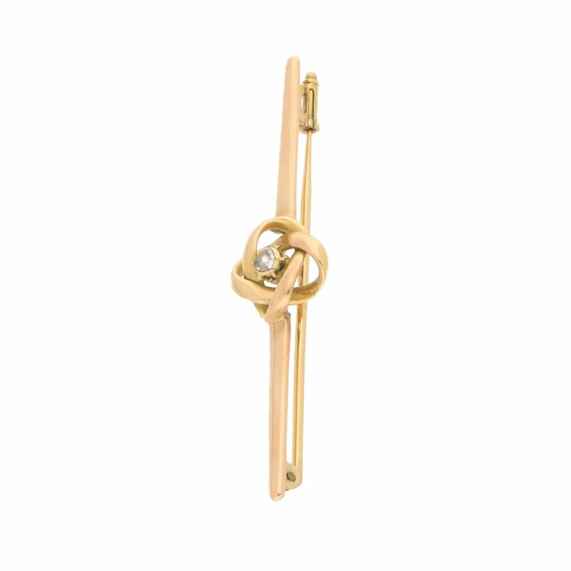 Vintage Rose-Cut Diamond Knot Bar Brooch in Rose Gold