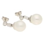 South Sea Cultured Pearl and Diamond Drop Earrings in White Gold