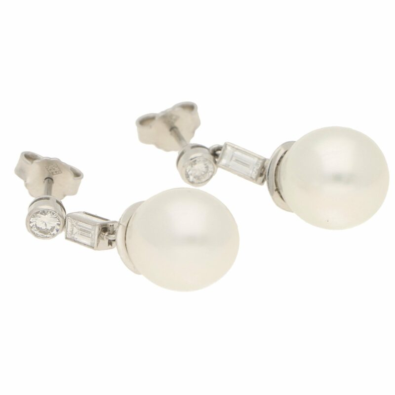 South Sea Cultured Pearl and Diamond Drop Earrings in White Gold