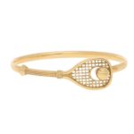 Tennis Racket And Ball Bangle Bracelet in Yellow Gold