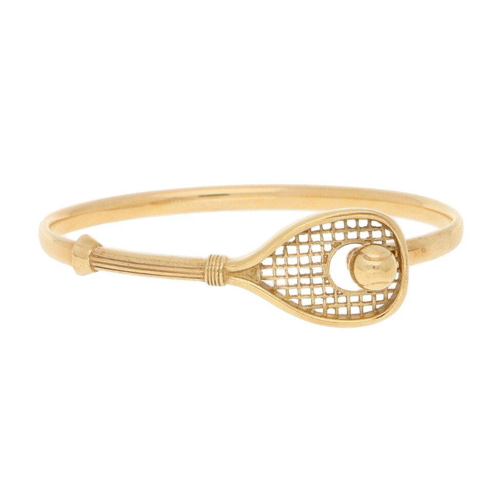 Tennis Racket And Ball Bangle Bracelet in Yellow Gold
