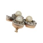 Victorian Pearl and Diamond Clover Brooch Silver-on-Gold