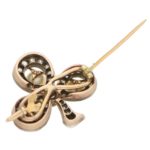 Victorian Pearl and Diamond Clover Brooch Silver-on-Gold