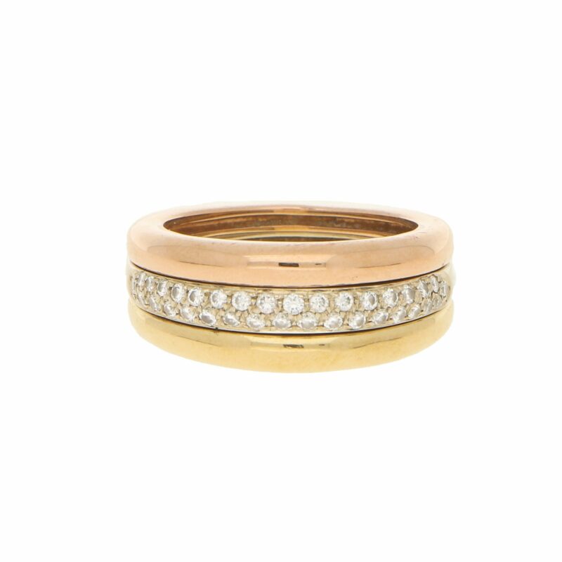 Cartier Pavé Diamond Tricolour Gold Ring Size 55