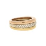 Cartier Pavé Diamond Tricolour Gold Ring Size 55