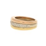 Cartier Pavé Diamond Tricolour Gold Ring Size 55