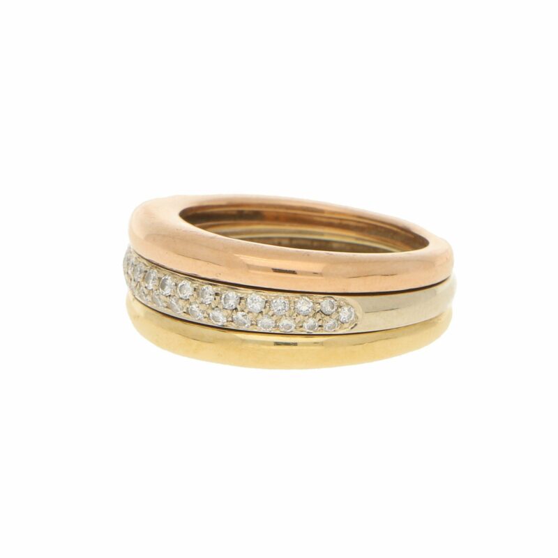 Cartier Pavé Diamond Tricolour Gold Ring Size 55