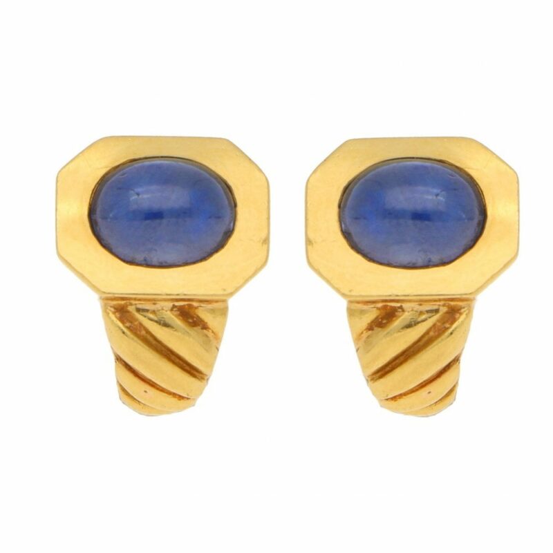 Bulgari Cabochon Sapphire Clip Earrings in Yellow Gold