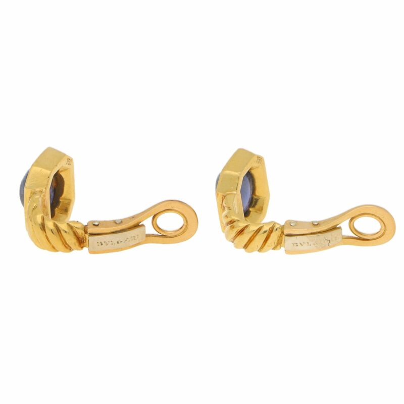 Bulgari Cabochon Sapphire Clip Earrings in Yellow Gold