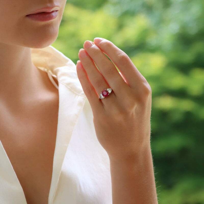 Ruby Diamond Three Stone Engagement Ring