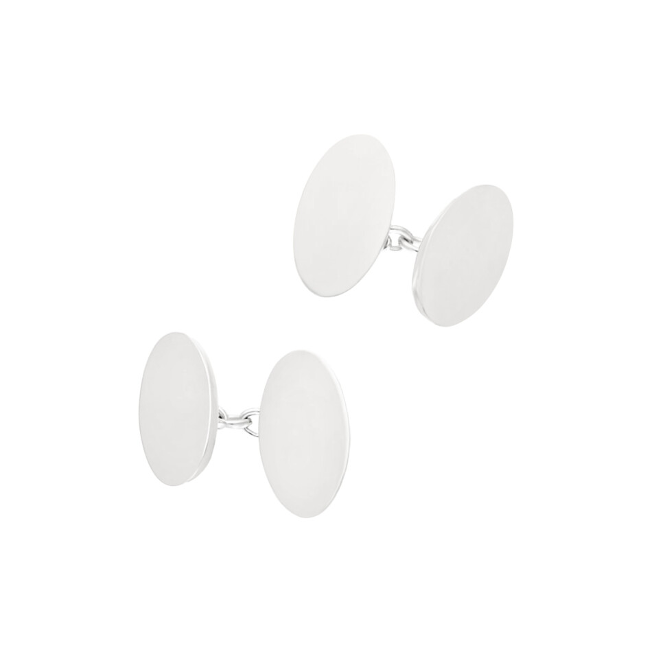 Men's plain elongated oval sterling silver chain link cufflinks