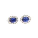 Sapphire and Diamond Oval Halo Earrings in White Gold