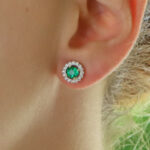 Emerald and Diamond Cluster Stud Earrings