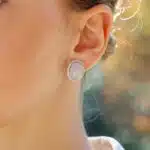 Contemporary Chalcedony and Diamond Halo Earrings