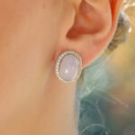 Contemporary Chalcedony and Diamond Halo Earrings