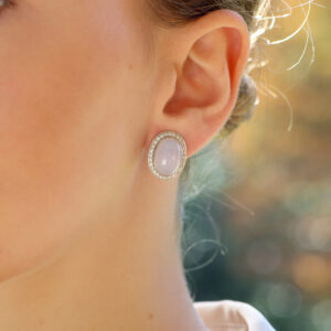 Contemporary Chalcedony and Diamond Halo Earrings