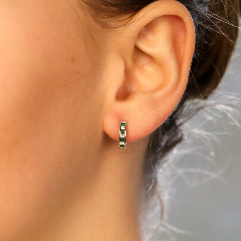 Emerald and Diamond Hoop Earrings