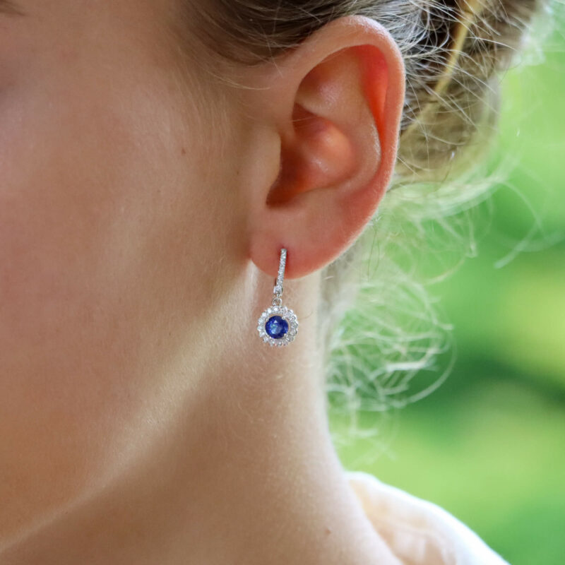 Sapphire and Diamond Cluster Drop Earrings