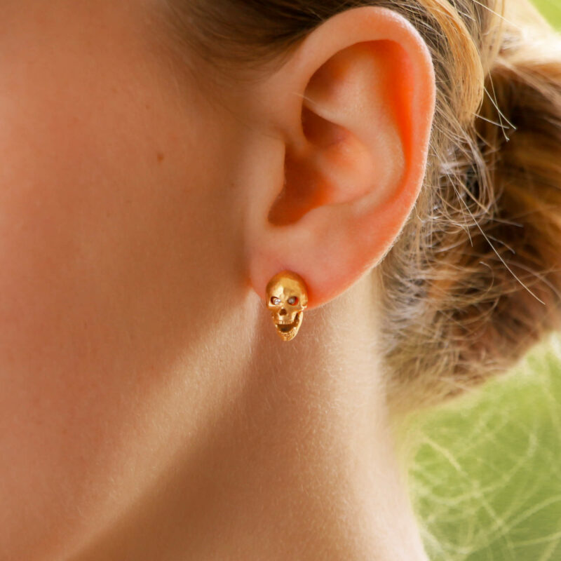 Skull Earrings with Diamond Eyes