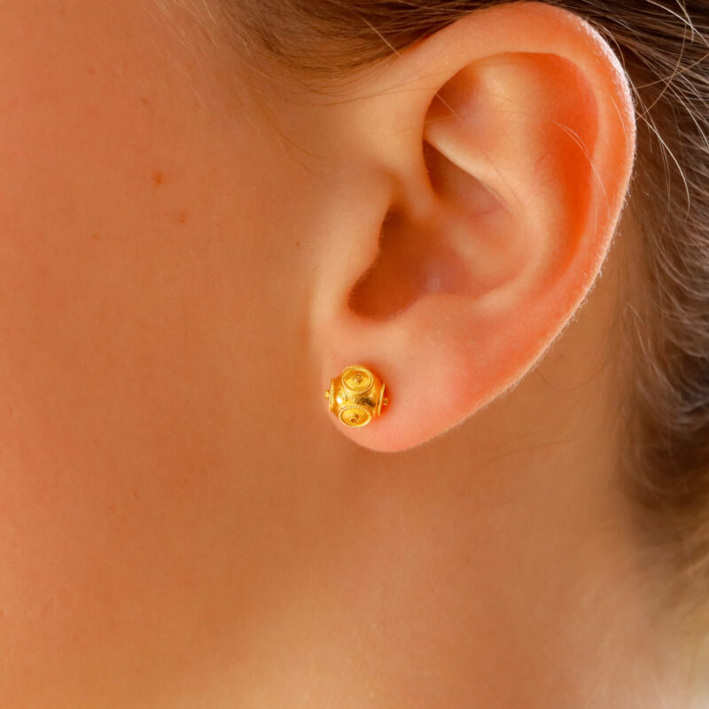 Etruscan-Style Ord Stud Earrings in Yellow Gold