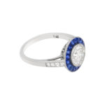 Round Brilliant Cut Diamond and Sapphire Target Ring in Platinum