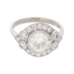 Old European Brilliant-Cut Diamond Cluster Ring in Platinum