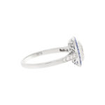 Art Deco-Style Emerald-Cut Diamond Sapphire Target Ring Platinum